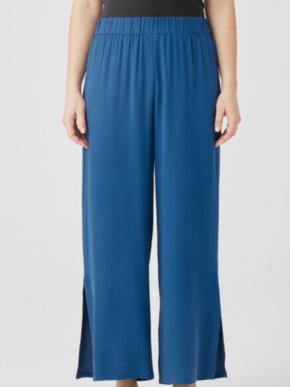 Womens Eileen Fisher Wide Leg Ankle Pants Plus Size 2X Silk Crepe Split Hem
